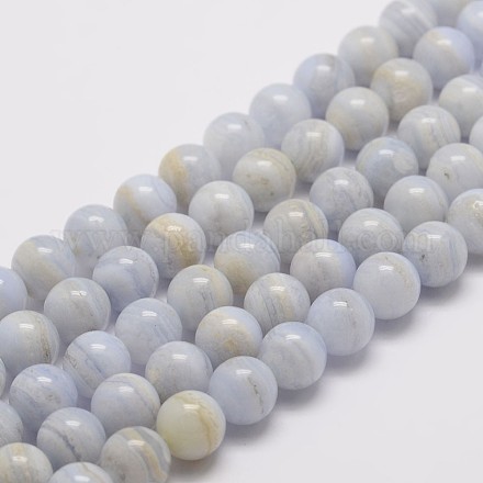 Chapelets de perle en agate de dentelle bleue naturelle G-K153-B02-8mm-AB-1