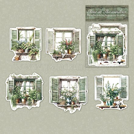 10 個 5 スタイル紙花窓装飾ステッカー  DIYスクラップブッキング用  旅行日記クラフト  ダークシーグリーン  100x100mm  2個/スタイル PW-WG70002-04-1