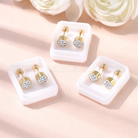 Плоские круглые серьги-гвоздики из нержавеющей стали 304 EJEW-F396-03G-01-1