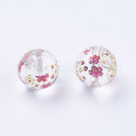 Flower Picture Printed Glass Beads GLAA-E399-10mm-E01-1