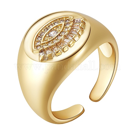 キュービックジルコニアナザールボンジュウオープンカフリング  女性のための金の真鍮の分厚いリング  ニッケルフリー  透明  usサイズ6 1/2(16.9mm) RJEW-SZ0001-27-1