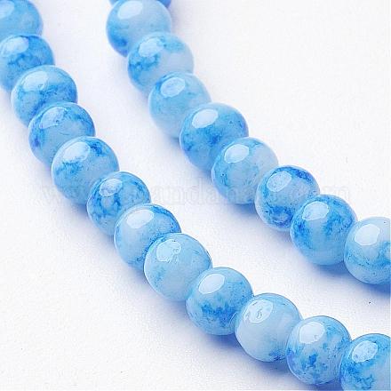Dodger Blue Spray Painted Glass Round Beads Strands X-GLAA-R139-4mm-20-1
