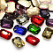 Glass Pointed Back Rhinestone Cabochons, Back Plated, Faceted Rectangle Octagon, Mixed Color, 27x18x4mm, about 48pcs/bag