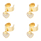 304 Stainless Steel Open Cuff Rings, with Heart Alloy Rhinestone Pendant, Golden, Inner Diameter: 17~18mm, 4pcs/set