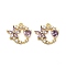Brass Micro Pave Cubic Zirconia Pendants, Wreath, Real 18K Gold Plated, Violet, 15x16.5x4mm, Hole: 1.2mm