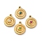 304 Stainless Steel Rhinestone Pendants, Flat  Round Sun, Ion Plating(IP), Real 14K Gold Plated, Mixed Color, 12.5x10x3mm, Hole: 1.2mm