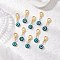 10Pcs Flat Round Handmade Evil Eye Lampwork Pendant Decorations, with Zinc Alloy Lobster Claw Clasps, Golden, Light Sea Green, 32mm