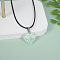 Luminous Heart with Paillette Inside Pendant Black Wax Cord Necklaces, with Alloy Findings, Aquamarine, 17.72 inch(45cm)