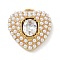 Rack Plating Brass Micro Pave Clear Cubic Zirconia with ABS Plastic Pearl Pendants, Long-Lasting Plated, Lead Free & Cadmium Free, Heart Charms, Real 18K Gold Plated, 27x25x7mm, Hole: 3x5mm
