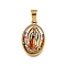 Religion Theme 304 Stainless Steel Pave Epoxy Pendants, Oval, Ion Plating(IP), Real 18K Gold Plated, Cerise, 23x14.5x6mm, Hole: 6x4mm