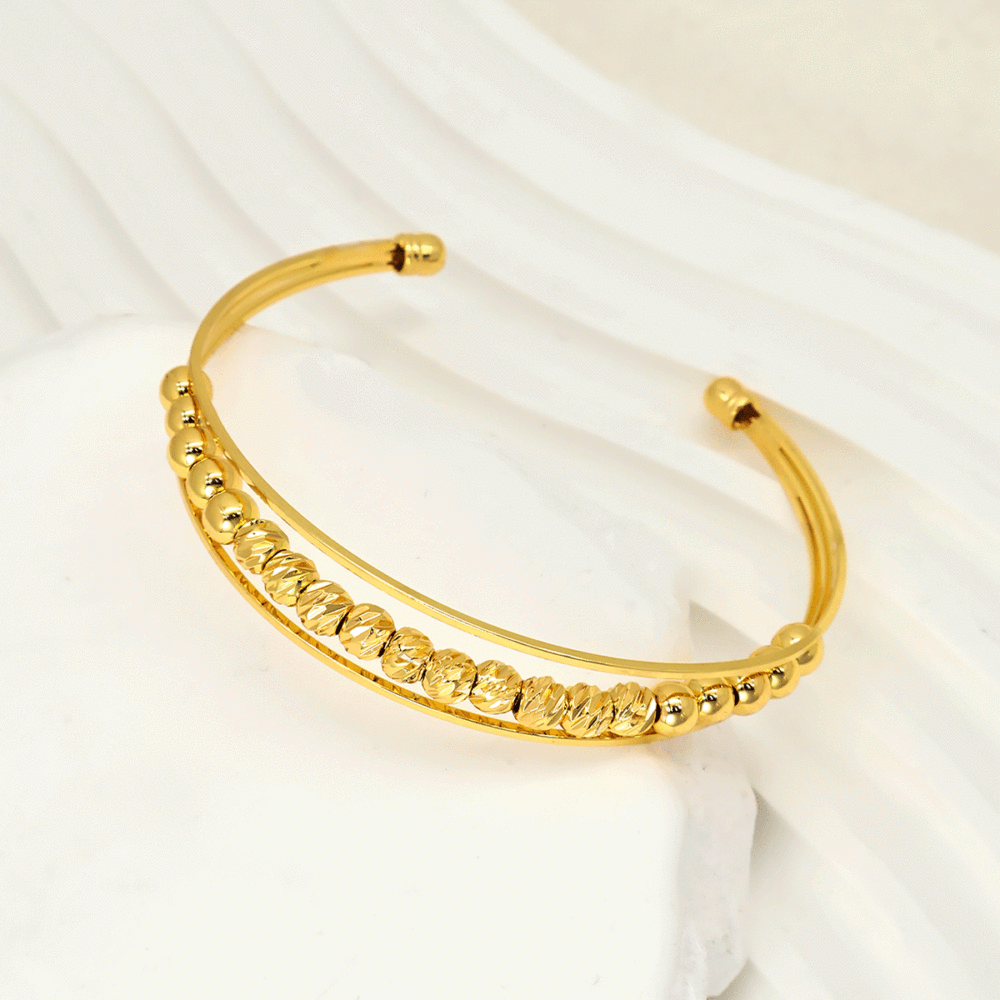 Adjustable Brass Cuff Bangles, Torque Bangles for Women, Real 18K Gold Plated, Round, Inner Diameter: 2-1/8 inch(5.5cm)~3-1/8 inch(8cm)