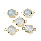 Brass Natural Natural White Jade Imitation Aquamarine Connector Charms, Flat Round, Faceted, Rack Plating, 14.5x10x3.5mm, Hole: 1.4mm