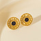 Geometric Stainless Steel Sun Stud Earrings, Golden, Black, 15x15mm