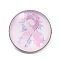 Breast Cancer Awareness Ribbon Glass Brooches, Alloy Edge for Backpack Clothes, Flat Round, Pink, 27mm