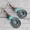 Alloy Synthetic Turquoise Chip Dangle Earrings, Flat Round, Red Copper, 60mm
