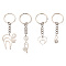 201 Stainless Steel Cat Keychains, with Iron Split Key Rings, Stainless Steel Color, 7.1~9.4cm, 4 style, 1pc/style, 4pcs/set