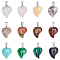 Natural & Synthetic Mixed Gemstone Pendants, with Brass Bails, Heart, Platinum, 21~23x14~15x5~6mm, Hole: 2x6mm, 12 materials, 1pc/material, 12pcs/box