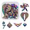 12Pcs 6 Style Alloy Pendants, Cadmium Free & Nickel Free & Lead Free, Heart Shape Wings & Heart & Flower & Rhombus with Love & Cupid, Rainbow Color, 13~30x9.5~26x2~5mm, Hole: 1.5~2.5mm, 2pcs/style