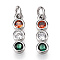 Brass Micro Pave Colorful Cubic Zirconia Pendants, with Jump Ring, Round, Platinum, 12.5x3.5x2mm, Hole: 2.4mm