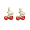 Brass Micro Pave Cubic Zirconia Pendants, Cherry, with Shell and Enamel, Real 18K Gold Plated, 19x16.5x4mm, Hole: 3.5x4mm