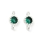 Brass Cubic Zirconia Flat Round Connector Charms, Rack Plating, Long-Lasting Plated, Silver Color Plated, Dark Green, 9x4.5~5x3mm, Hole: 1mm