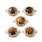 Natural Tiger Eye Faceted Connector Charms, Brass Micro Pave Clear Cubic Zirconia Flat Round Gems Links, Golden, Rack Plating, 21x16x7mm, Hole: 1.6mm