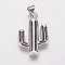 Brass Pendants, with Enamel, Cactus, Black, Platinum, 23x14.5x2mm, Hole: 3.5x5mm