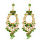 Oval Alloy Rhinestone Chandelier Earrings, with Glass, Golden, Olive Drab, 90x30mm