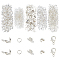 DIY Jewelry Making Finding Kit, Including Zinc Alloy Lobster Claw Clasps, Iron Bead Tips Knot Covers & Folding Crimp Ends & Crimp Beads Covers & Jump Rings, Silver, 1000Pcs/box