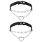 2Pcs Alloy Heart Link PU Leather Punk Choker Necklaces for Women, Platinum, Black, 18.50 inch(47cm)