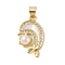 Brass Micro Pave Clear Cubic Zirconia Pendants, with Shell, ABS Imitation Pearl, Dolphin, Real 18K Gold Plated, 22x13x6mm, Hole: 4x3.5mm