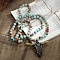 Bohemian Style Cattle Head Resin & Rhinestone Pendant Natural Shoushan Stone Round Beaded Necklaces for Women, 33.86~34.65 inch(86~88cm)
