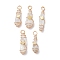5Pcs 5 Styles Electroplated Natural Quartz Crystal Copper Wire Wrapped Pendants, Teardrop Charms, with Brass Beads, Golden, Old Lace, 25~37x6~13mm, Hole: 3.5~4mm, 1pc/style