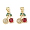 Brass Micro Pave Cubic Zirconia Pendants, Rack Plating, Cherry Charms, Lead Free & Cadmium Free, Long-Lasting Plated, Real 18K Gold Plated, 15.5x13x4.5mm, Hole: 4x3mm