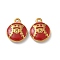 Ion Plating(IP) 304 Stainless Steel Pendants, with Enamel, Real 18K Gold Plated, Baseball with Number 8 Charm, FireBrick, 17x14x4mm, Hole: 1.6mm