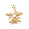 Brass Pave Clear Cubic Zirconia Charms, Real 18K Gold Plated, Starfish, 15x15x7mm, Hole: 1mm