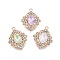 Alloy Glass Pendants, with Rhinestone, Cadmium Free & Lead Free, Rhombus Charms, Mixed Color, 24.5x20x6mm, Hole: 1.6mm