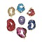 Dyed Natural Druzy Agate links, with Brass Edged, Golden, Mixed Color, 36.5~79x21~44x6.5~9mm, Hole: 2.5mm