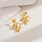 Stainless Steel Dangle Stud Earrings, Real 18K Gold Plated, Rhombus, 30x30mm