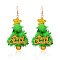 Christmas Alloy Dangle Earrings, with Enamel & Acrylic & Resin & Cloth, Golden, Christmas Tree, 76x47mm