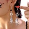Halloween Alloy Skull Dangle Earrings, with Resin Beads, Antique Silver, Palm, 102x21mm