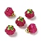 Glass Charms, Pumpkin, with Golden Alloy Enamel Findings, FireBrick, 14.5x13mm, Hole: 1.5mm
