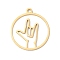 304 Stainless Steel Pendants, Laser Cut, Flat Rounnd with Cheer Up Gesture Charm, Real 18K Gold Plated, 20.5x18x1mm, Hole: 1.5mm