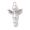 Pearlized Glass Pearl Bead Pendants, Angel Charms, with Alloy Wings and Copper Wire, White, 32.5x20x8mm, Hole: 3mm