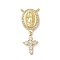 Brass Micro Pave Cubic Zirconia Pendants, Oval with Cross with Virgin Mary, Real 18K Gold Plated, 30x12.5x3mm, Hole: 1.4mm