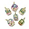 Flower Pattern Brass Enamel Pendants, with ABS Imitation Pearl, Cadmium Free & Lead Free, Long-Lasting Plated, Rack Plating, Real 18K Gold Plated, Mixed Shapes, 26.5~31x17.5~25x5~6mm, Hole: 6x3mm