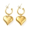 304 Stainless Steel Pendant Earrings, Heart, Golden, 38x20mm