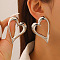 Valentine's Day Iron Stud Earrings, Hollow Heart, Platinum, 61x42mm