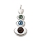 Rack Plating Brass Pendants, with Lampwork, Heart with Eyes Charms, Long-Lasting Plated, Lead Free & Cadmium Free, Stainless Steel Color, 60.5x25x10.5mm, Hole: 7x4mm