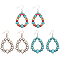3 Pairs 3 Color Synthetic Turquoise Beaded Teardrop Dangle Earrings, Mixed Color, 10mm, 1 Pair/color